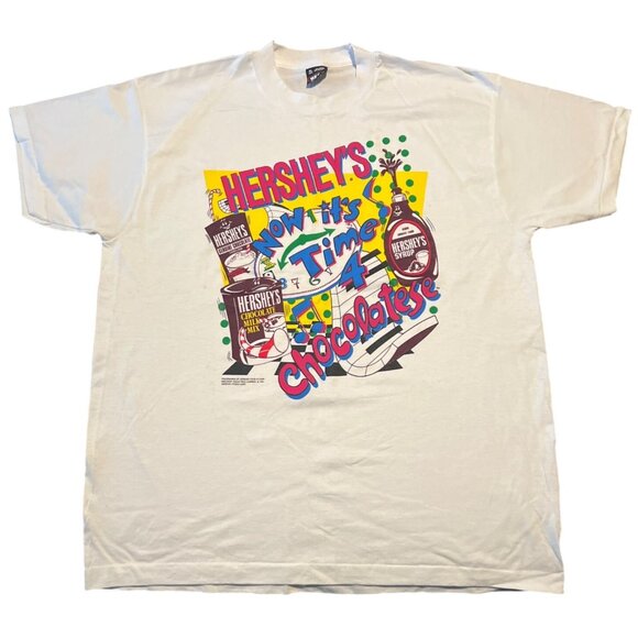 Vintage Hersheys "Now Its Time 4 Chocolate" Graphic T-Shirt XL Fruit Of The Loom - Picture 1 of 10